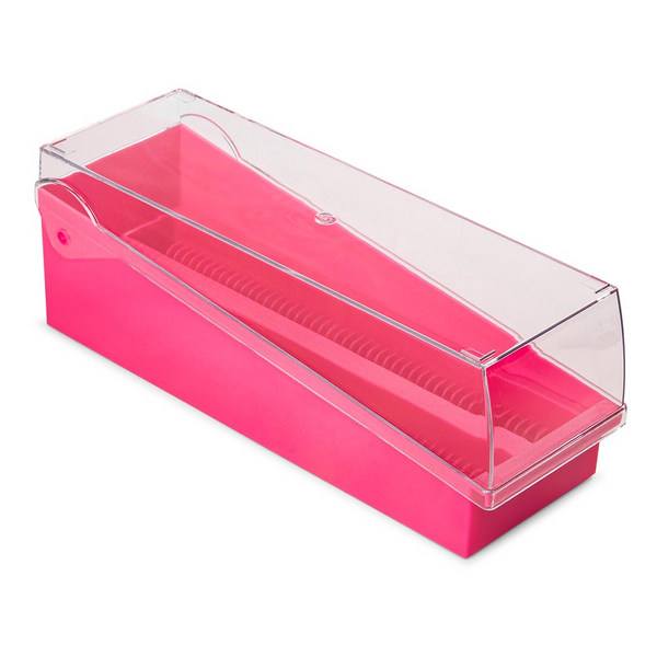 Slide Storage Box with Hinged Lid and Removable Draining Tray, 100-Place for up to 200 Slides, ABS, Pink, 6/Unit