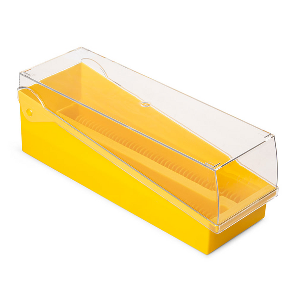 Slide Storage Box with Hinged Lid and Removable Draining Tray, 100-Place for up to 200 Slides, ABS, Yellow