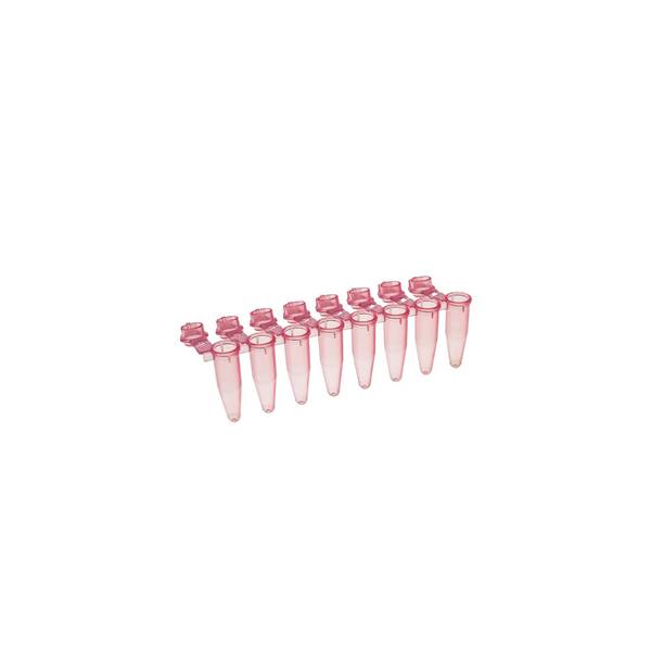 SIMPORT AMPLITUBE PCR REACTION STRIPS - Reaction Strip with Attached Individual Caps, Dome Cap, Red, 125/cs