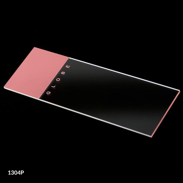 Globe Scientific - Microscope Slides, Glass, 25 x 75mm, 90? Ground Edges, Pink Frosted (1 Gross)