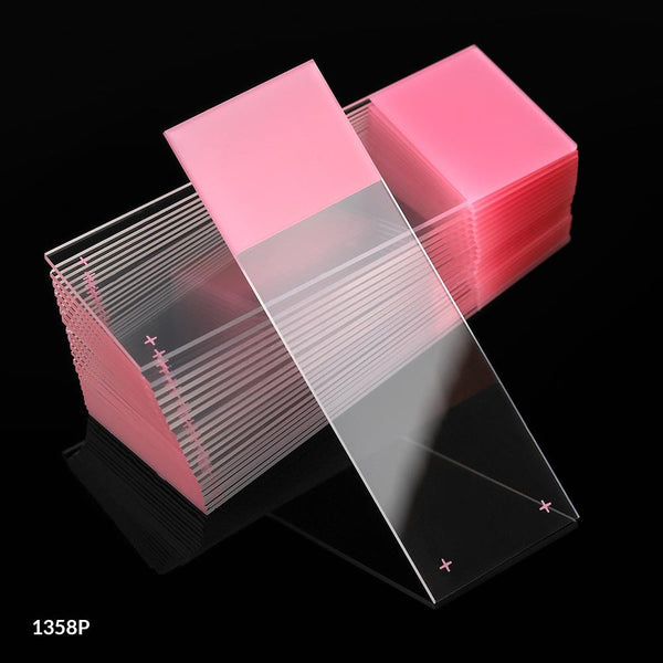 Globe Scientific - Microscope Slides, Diamond White Glass, 25 x 75mm, Charged, 90° Ground Edges, Pink Frosted
