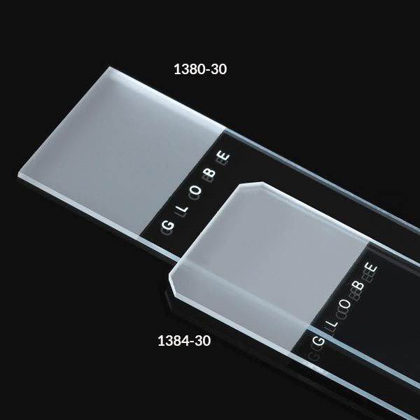 Globe Scientific - Microscope Slides, Diamond White Glass, 25 x 75mm, 90° Ground Edges, Frosted: 1 End, 2 Sides