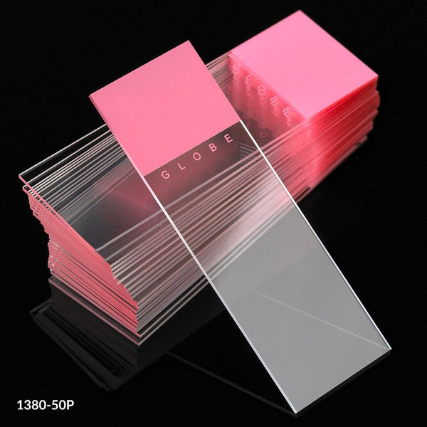 Globe Scientific - Microscope Slides, Diamond White Glass, 25 x 75mm, 90? Ground Edges, PINK Frosted
