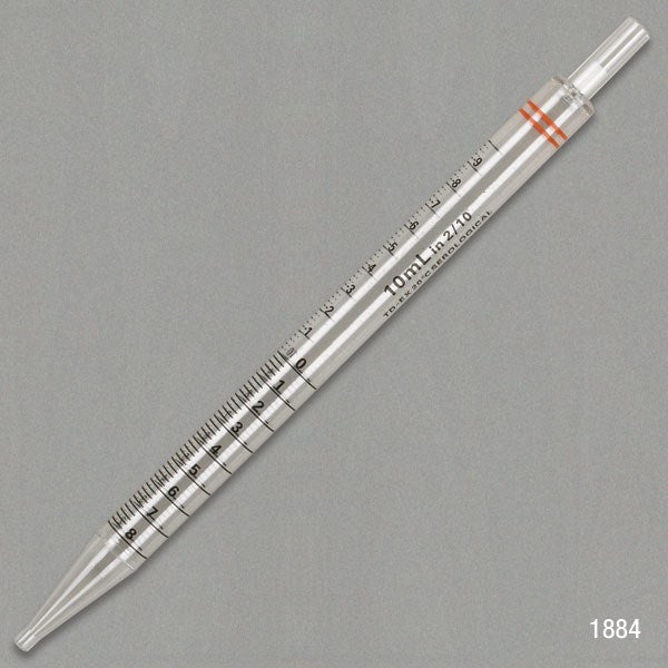 Serological Pipette, 10mL, PS, Short Style, 230mm, STERILE, Orange, Individually Wrapped