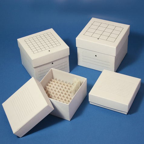 Freezing Box, 3", Cardboard, 100-Place (10x10 format), fits 3.0mL, 4.0mL and 5.0mL CryoCLEAR vials, White