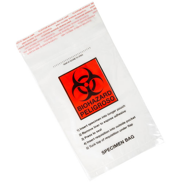 Bag, Biohazard Specimen Transport, 6" x 10", Glue Seal with Document Pouch and Absorbent Pad