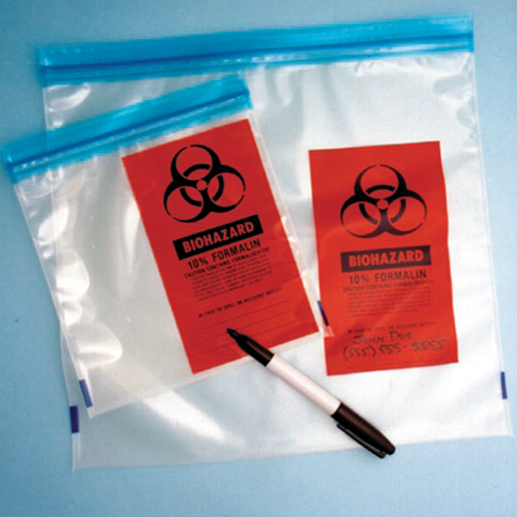 Bag, Liquid Tight Ziplock for Specimen Storage with Formalin Warning Printing, Saranex, 12" x 12", 250/Pack, 4 Packs/Unit