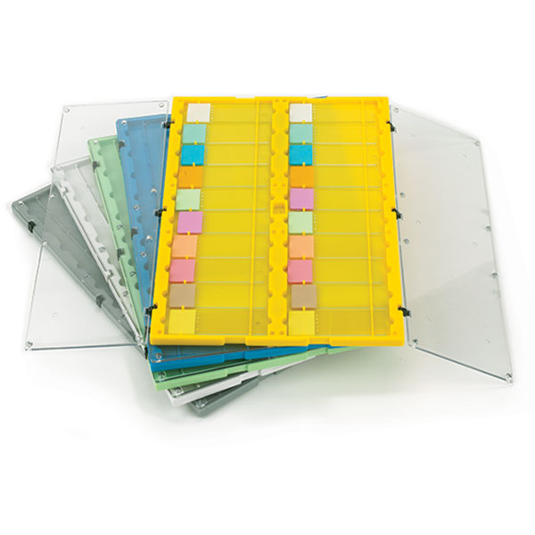 Slide File Folder with Clear Hinged Lids, 20-Place, HIPS/SAN, Blue, 12/Unit