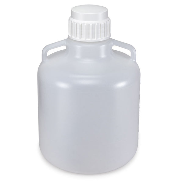 Carboy, Round with Handles, PP, White PP Screwcap, 10 Liter, Molded Graduations, Autoclavable