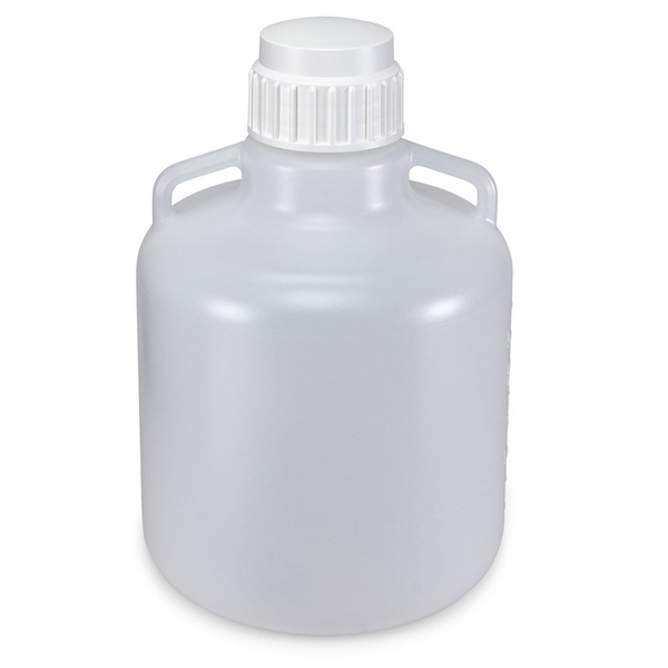 Carboy, Round with Handles, LDPE, White PP Screwcap, 10 Liter, Molded Graduations