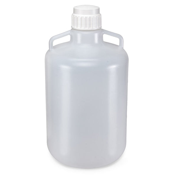 Carboy, Round with Handles, Heavy Duty PP, White PP Screwcap, 20 Liter, Molded Graduations, Autoclavable