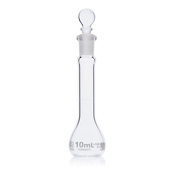 Flask, Volumetric , Globe Glass, 10mL, Class A, To Contain (TC), ASTM E288, 6/Box