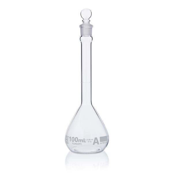 Flask, Volumetric , Globe Glass, 100mL, Class A, To Contain (TC), ASTM E288, 6/Box
