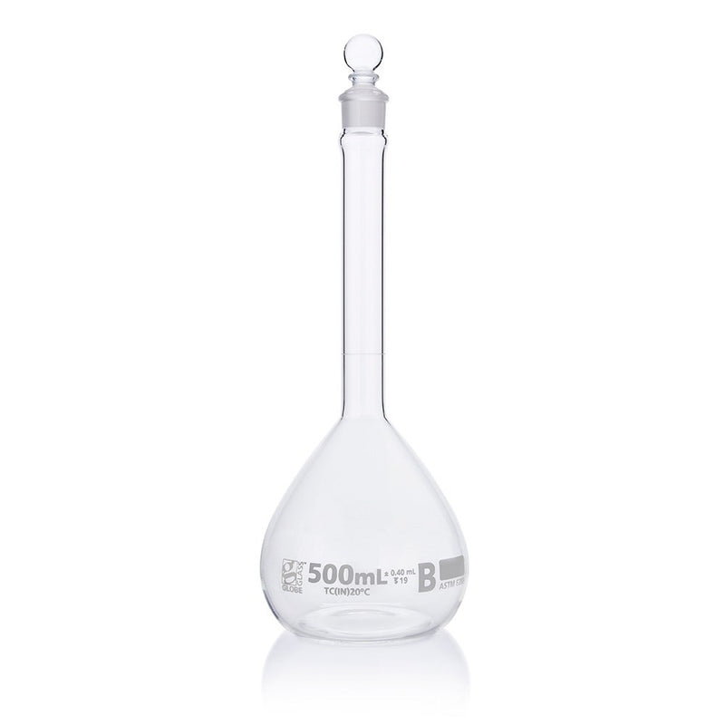 Flask, Volumetric , Globe Glass, 500mL, Class B, To Contain (TC), ASTME288, 6/Box