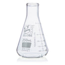 Flask, Erlenmeyer, Globe Glass, 250mL, Narrow Mouth, Dual Graduations, ASTM E1404, 12/Box