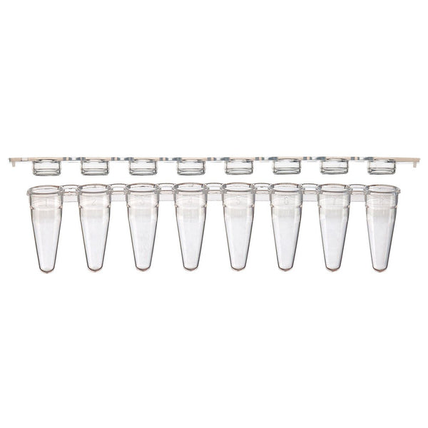 0.1mL 8-Strip Tubes, Low Profile, with Separate 8-Strip Clear Flat Caps, White