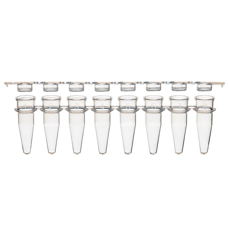 0.2mL 8-Strip Tubes, with Separate 8-Strip Clear Flat Caps, Natural