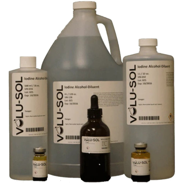 Volu-Sol Iodine Alcohol (Ethanol 70% Dilutant Included) (80 mL & 128 oz / 3.78 L)  Case of 4