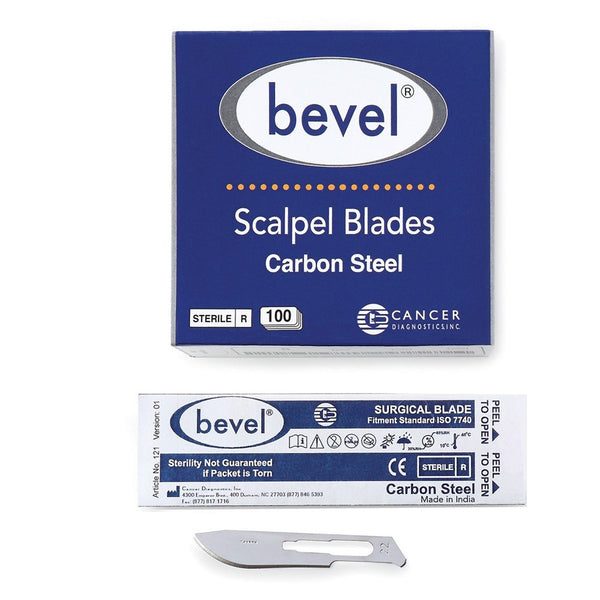 Bevel Carbon Steel Scalpel Blade, Sterile #22