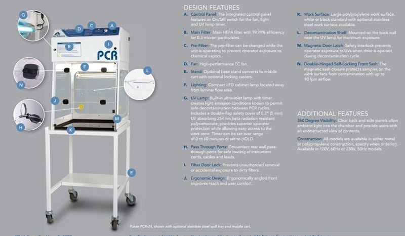 Air Science PCR WORKSTATION WITH UV, 48" / 1200MM NOMINAL WIDTH